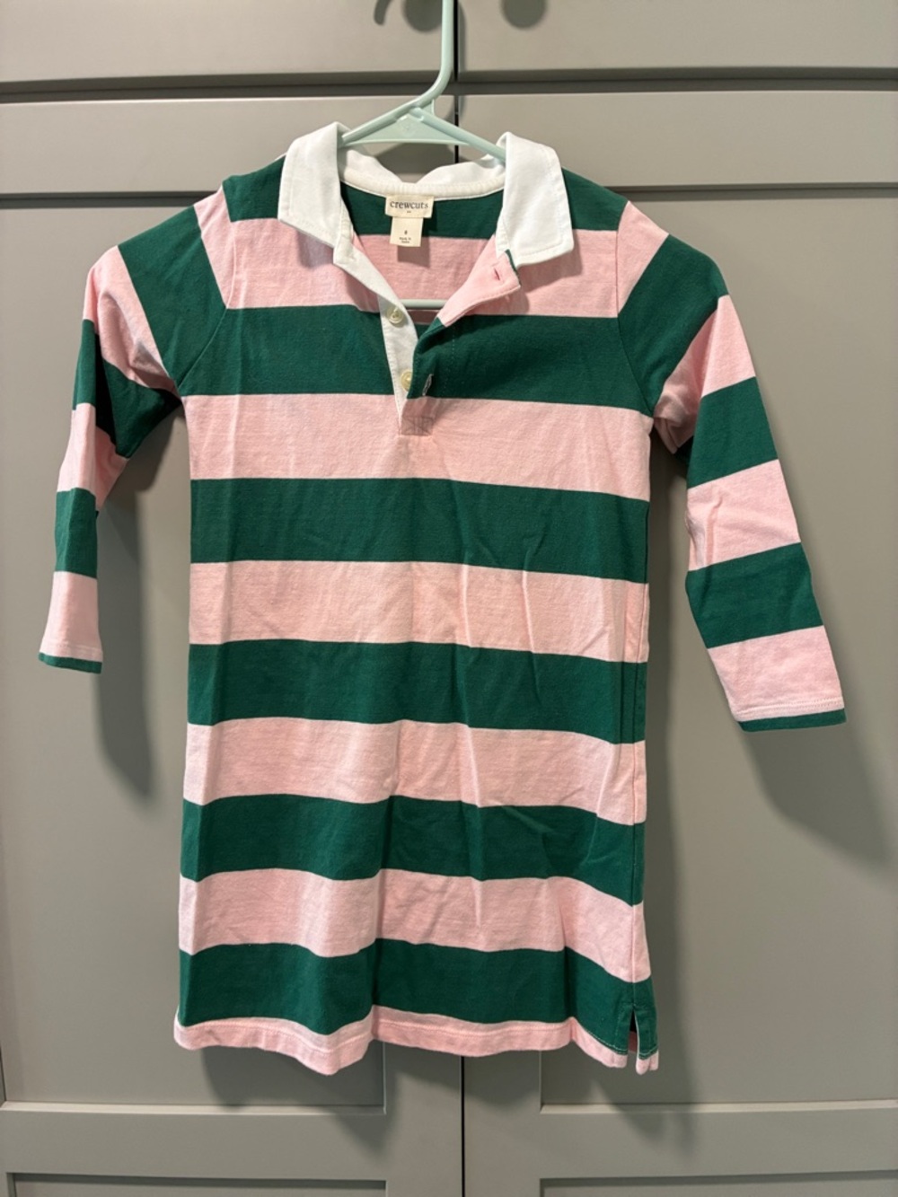 Crewcuts Pink & Green Striped Rugby Polo Dress with White Collar